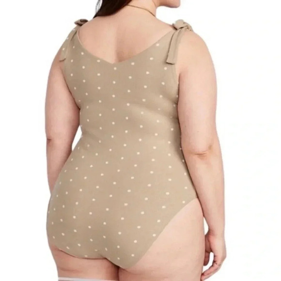 Old Navy Plus 3X Bodysuit V-Neck Rib Knit Polka Dots Tan NWT *read - Picture 2 of 13